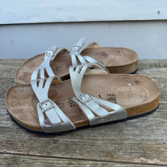 Birkenstock Birki's Silver Moorea Granada Two Strap Bling Slide Sandals 39 L8 M6 - Picture 5 of 8